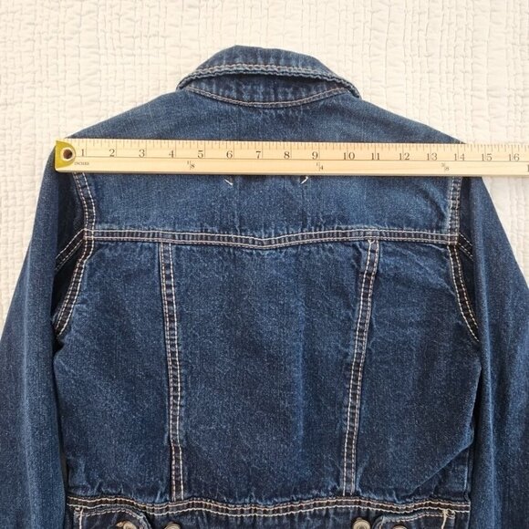 Rue21 Cropped Jean Jacket Women's Small Dark Wash EUC Long Sleeve Embellished - Picture 8 of 12